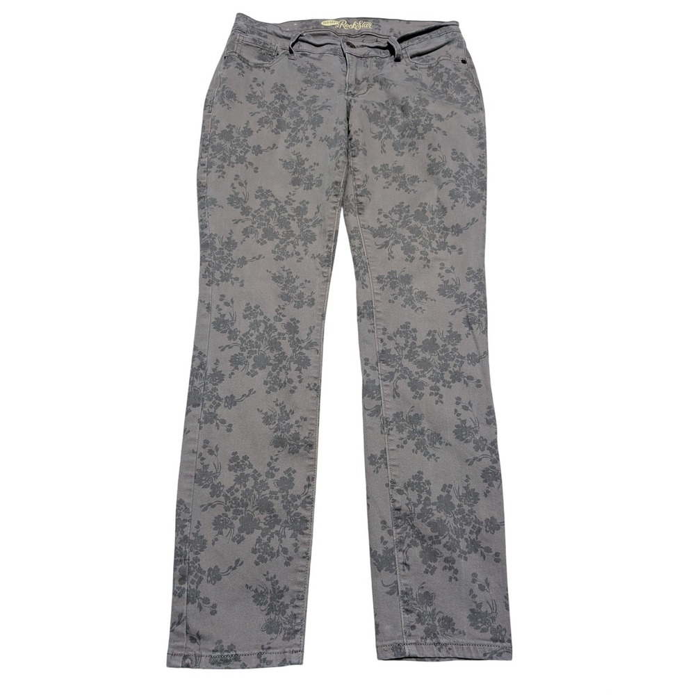 Old Navy Rockstar Jeans Womens 10 Grey Floral Skinny Mid Rise Stretch Denim Pant